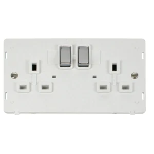 Socket Interior Ingot 2 Gang DP Switched 13A Polar White Chrome