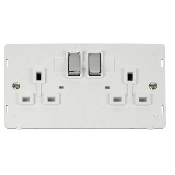 Socket Interior Ingot 2 Gang DP Switched 13A Polar White Chrome - Image 2