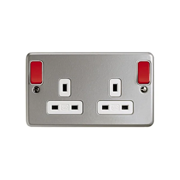 Red Socket Double MK Electric Socket 2 Gang Switched Double Pole Dual Earth 13A Aluminium ...