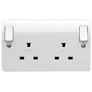 MK Socket 2 Gang Switched Double Pole Non Standard 13A White