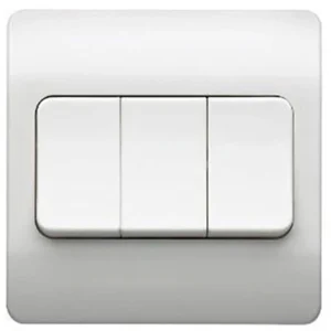MK Plate Switch 3 Gang 2 Way Single Pole 10A White Wide Rockers