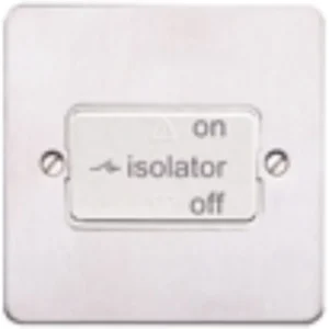 MK 3 Pole Fan Isolator Brushed Stainless Steel Black Inserts Switch