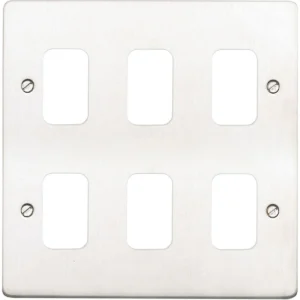MK Front Plate 6 Module Mounting Frame 86 x 146mm Brushed Stainless Steel