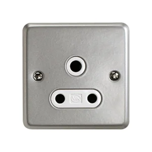 Socket 1 Gang Unswitched 3 Pin Round 15A Aluminium