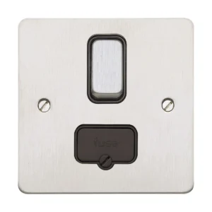 MK Connection Unit Double Pole Switched Fused 13A Brushed Stainless Steel Black Inserts