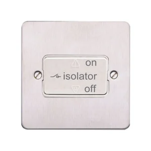 MK Switch 3P Fan Isolator Brushed Stainless Steel White Inserts