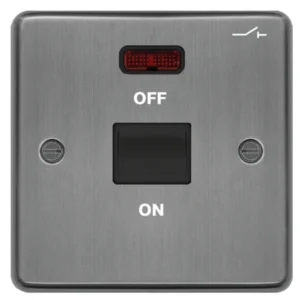 Control Switch 1 Gang DP LED Indicator 50A Brushed Steel Black Insert