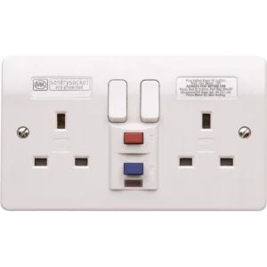MK Socket 2 Gang Switched Single Pole RCD Active 13A 30Ma White