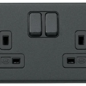 MK Socket 2 Gang Switched DP 13A Lustrous Black Black Insert