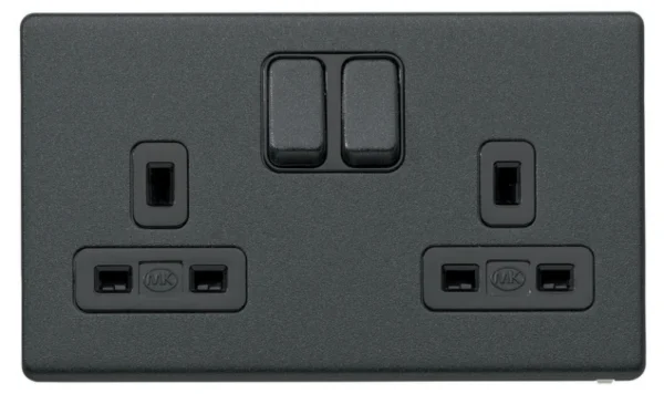 MK Electric Socket 2 Gang Switched DP 13A Lustrous Black Black Insert ...