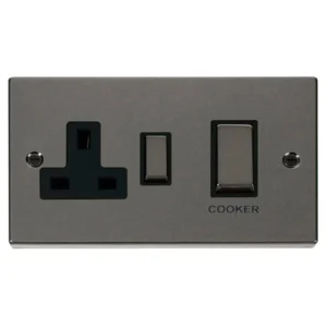 Switch DP 13A Switched Socket 45A Black Nickel Black Insert Victorian