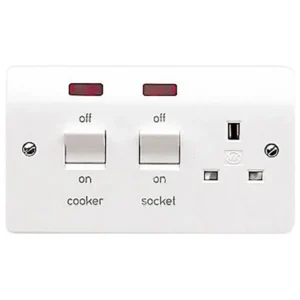 MK Cooker Control Unit Double Pole Main Switch+Socket Neon 45A White