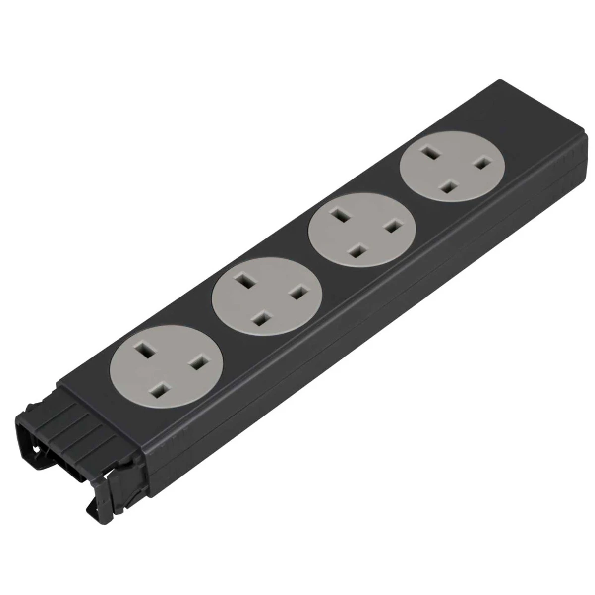 Electrak Module 4 Gang Socket Fixed 90° Angle Double Pole+Earth Grey