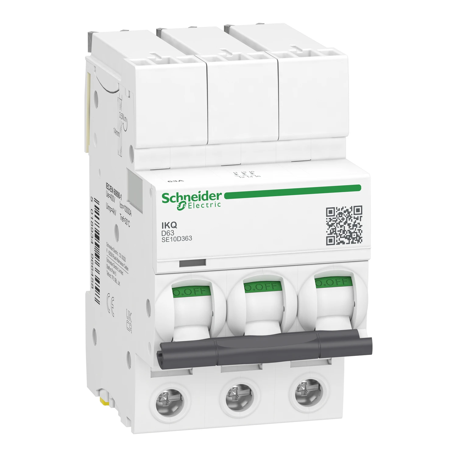 MCB iKQ Triple Pole Type D 63A 10kA - Image 3