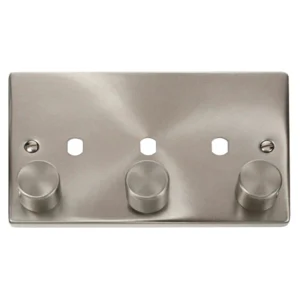 Click Deco Plate 3 Gang Double Dimmer c/w Knob Satin Chrome