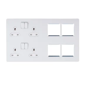Schneider Media Plate 2 x 2 Gang Switched Socket Screwless 13A Painted White