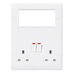 White Combination Plate 1 X 2 Gang Dp 13A Switched Sockets & 4 Euro Module (1 X 4 Em)