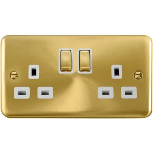 Socket Ingot 2 Gang DP Switched 13A Satin Brass White Insert