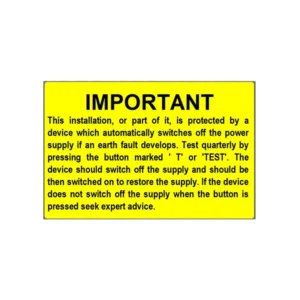 SES Sterling WLPL43WB RCD Test Self-Adhesive Rigid PVC Warning Label 100 x 70mm Black/White