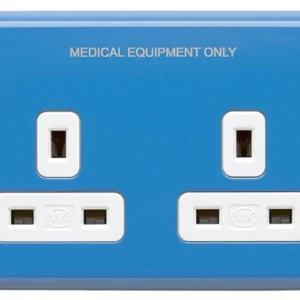 Socket 2 Gang Unswitched Clean Earth 13A Blue 'Medical Equipment Only'
