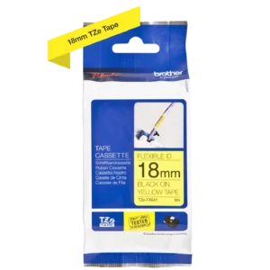 Brother Tape Labelling TZe Laminated 18mm x 8m Black On Yellow Flexi