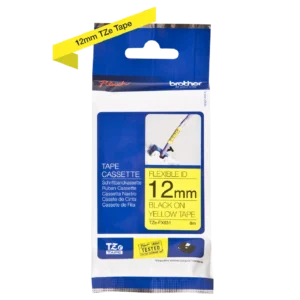 Tape Labelling TZe Laminated 12mm x 8m Black On Yellow Flexi