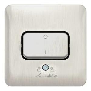 Plate Switch 1 Gang TP Fan Isolator 10A Stainless Steel Black Insert