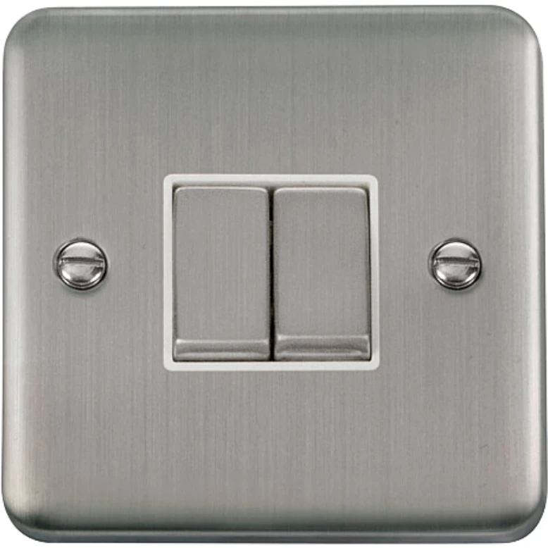 Plate Switch Ingot 2 Gang 2 Way 10AX Stainless Steel White Insert - Image 2