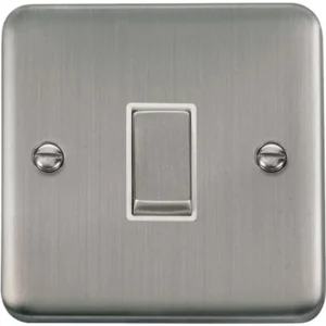 Plate Switch Ingot 1 Gang 2 Way 10AX Stainless Steel White Insert