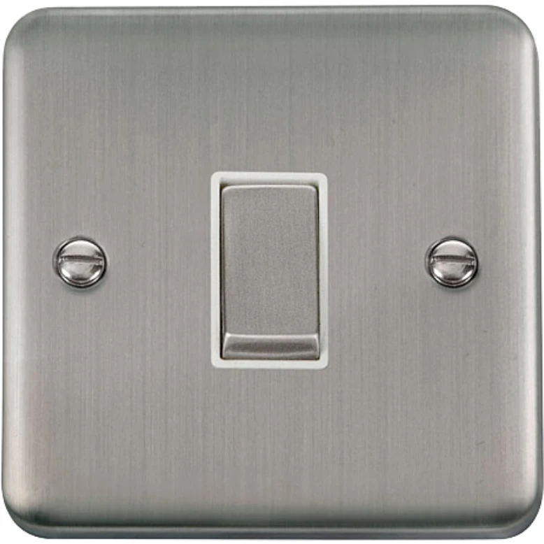 Plate Switch Ingot 1 Gang 2 Way 10AX Stainless Steel White Insert - Image 2