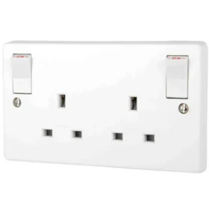 Socket 2 Gang Double Pole Switched 13A White Outboard Rockers