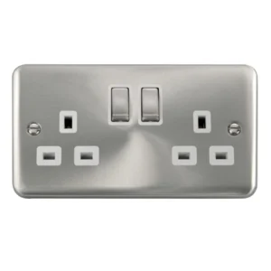 Socket Ingot 2 Gang DP Switched 13A Satin Chrome White Insert