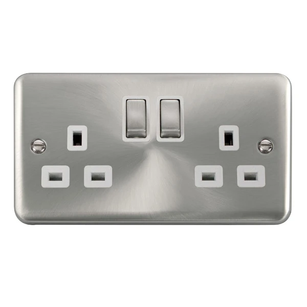 Socket Ingot 2 Gang DP Switched 13A Satin Chrome White Insert - Image 2