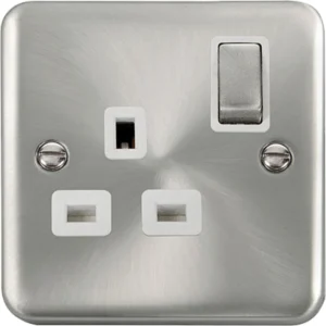 Socket Ingot 1 Gang DP Switched 13A Satin Chrome White Insert