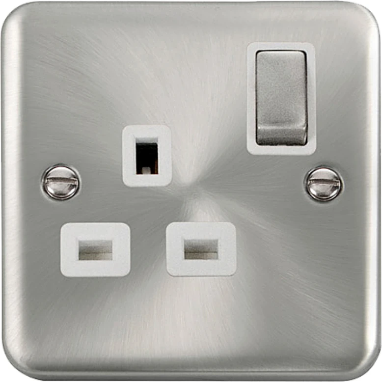 Socket Ingot 1 Gang DP Switched 13A Satin Chrome White Insert