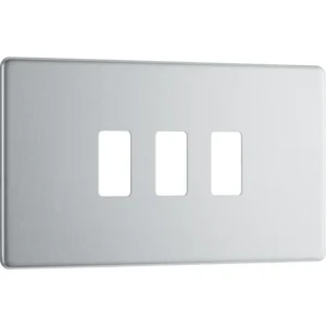 BG Screwless Flatplate Brushed Steel 3 Module Front Plate
