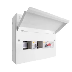 14 Way Unit with 100A Mains Switch + 2 x 80A 30mA RCD + 2 Pole SPD (3+3 Free Ways)
