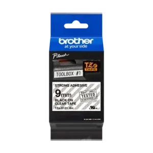 Brother Pro Tape Tze-S121 Strong Adhesive Tape Black On Clear 9mm