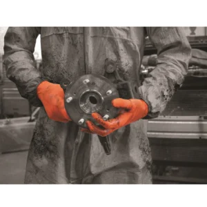 8.6g Orange Nitrile Disposable Glove Powder Free Diamond Grip EN374 Food Approved Size L