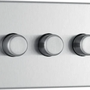 Brushed Steel Triple 2 Way Push 200W Dimmer