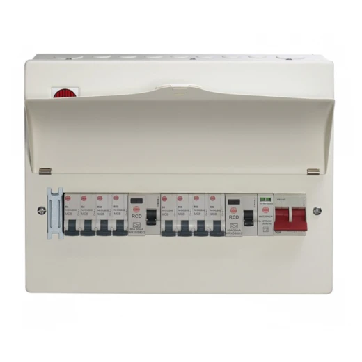Wylex 9 Way High Integrity Consumer Unit 100A Main Switch, 80A 30mA RCDs, Flexible Configuration, with SPD & 8 MCBs