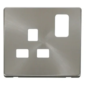 Front Plate 1 Gang DP Switched Socket 13A Brushed Stainless