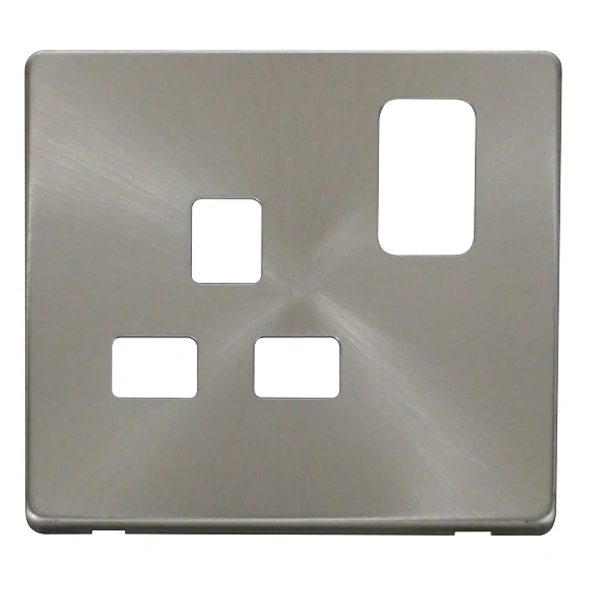 Front Plate 1 Gang DP Switched Socket 13A Brushed Stainless