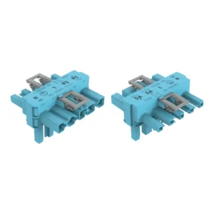 Wago T-Distribution Connector 5-Pole Cod. I 1 Input 2 Outputs 3 Locking Levers For Flying Leads Blue