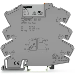 Wago Relay Module Nominal Input Voltage: 115V AC/DC 1 Changeover Contact Limiting Continuous Current: 6 A Yellow Status Indicator Module Width: 6 Mm 2,50 Mm² Gray