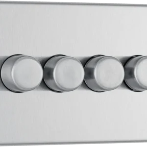 Brushed Steel Quadruple 2 Way Push 200W Dimmer