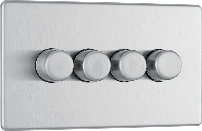 Brushed Steel Quadruple 2 Way Push 200W Dimmer