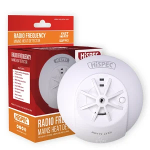 Hispec HSSA/HE/RF10-PRO Heat Detector Mains Wireless Interconnection Capability Lithium Battery Backup with Test and Hush Buttons