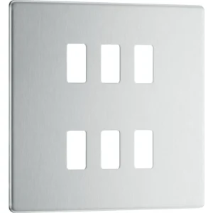 BG Screwless Flatplate Brushed Steel 6 Module Front Plate