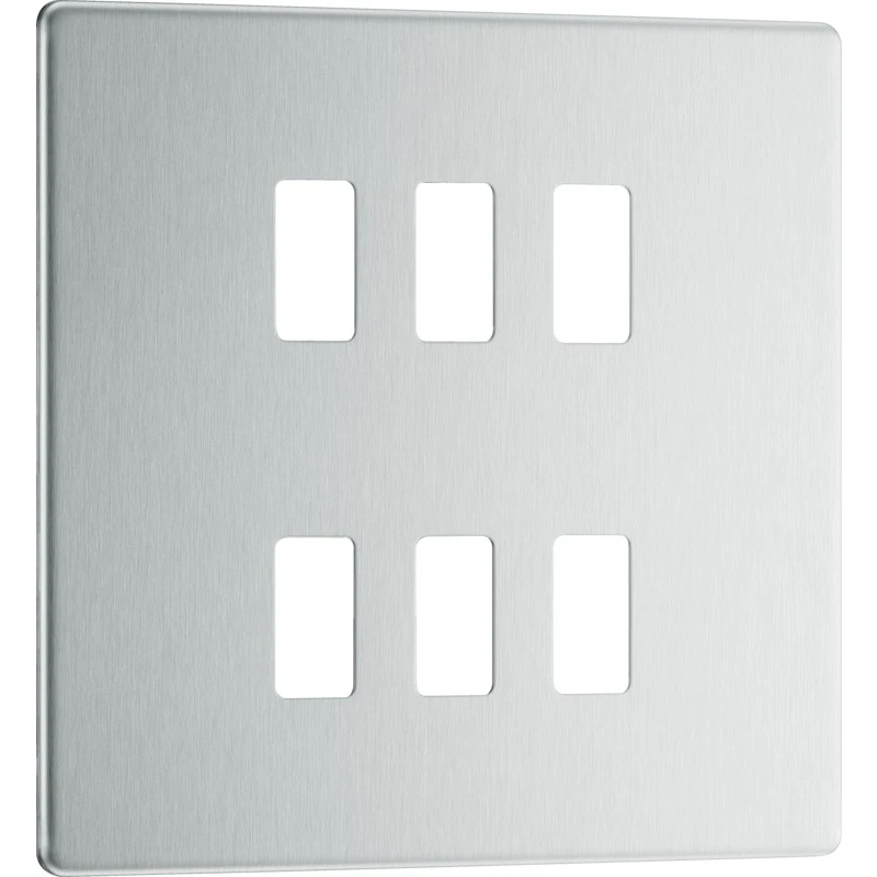 BG Screwless Flatplate Brushed Steel 6 Module Front Plate - Image 2